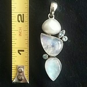 Moonstone, pearl, aquamarine, silver pendant